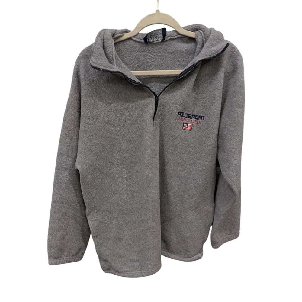 Vintage Polo Sport Ralph Lauren Men's Fleece Quarter Zip Gray Made in USA- XL